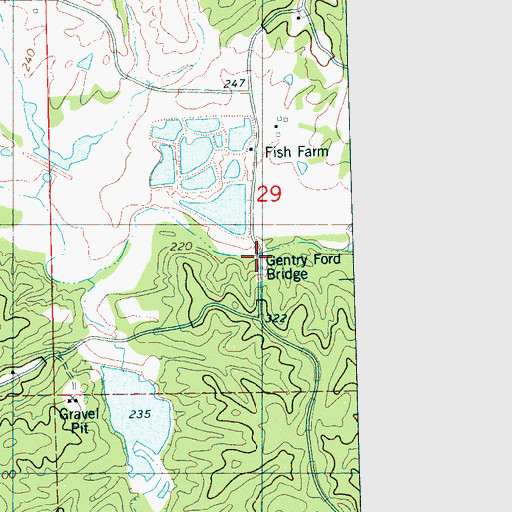 Topographic Map of Gentry Ford Bridge, MS