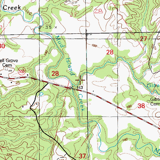 Topographic Map of Gibson Bayou, MS