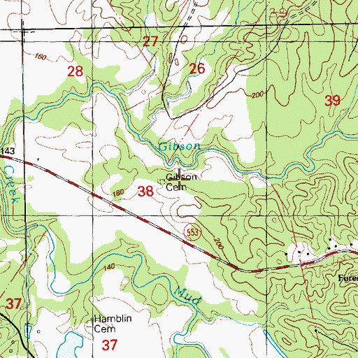 Topographic Map of Gibson Cemetery, MS