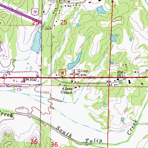 Topographic Map of Gilvo Cemetery, MS