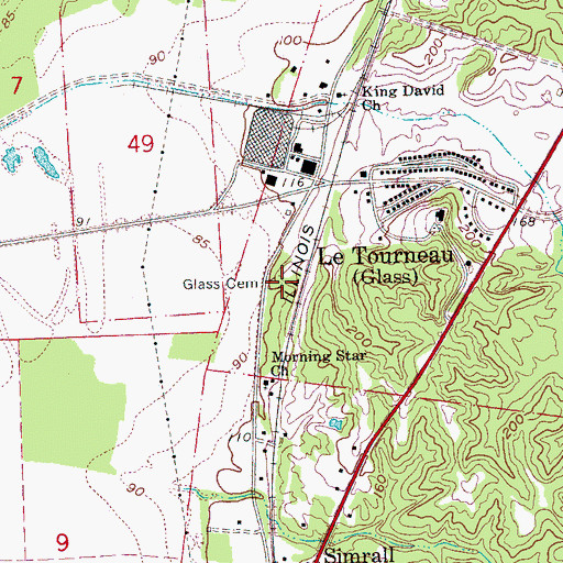 Topographic Map of Glass Cemetery, MS