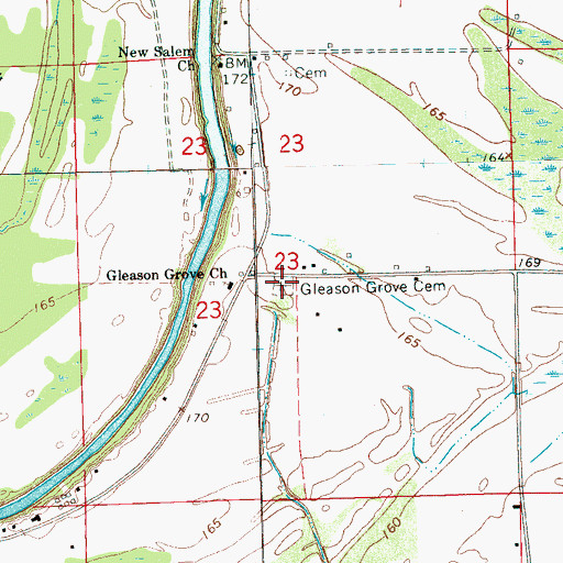 Topographic Map of Gleason Grove Cemetery, MS