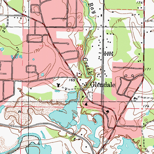 Topographic Map of Glendale, MS