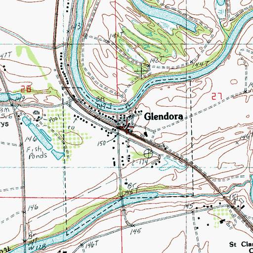 Topographic Map of Glendora, MS