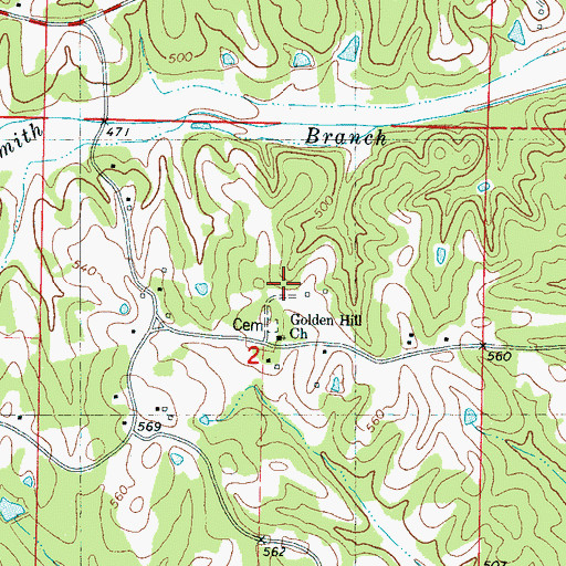 Topographic Map of Golden Hill Church, MS
