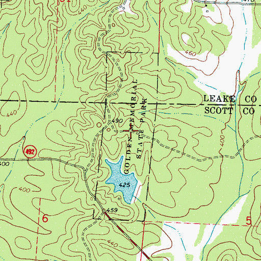 Topographic Map of Golden Memorial State Park, MS
