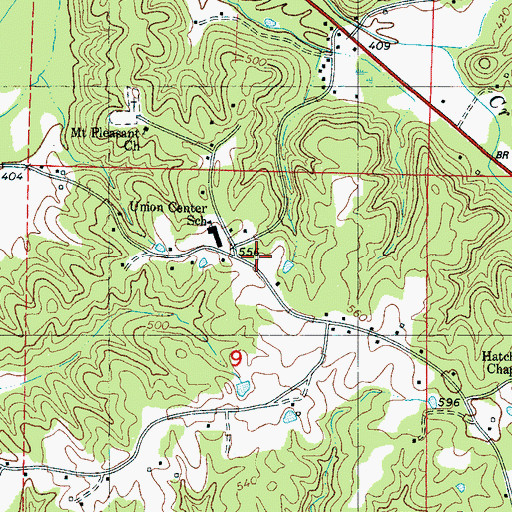 Topographic Map of Union Center School, MS