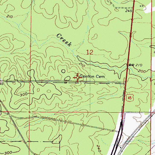 Topographic Map of Gordon Cemetery, MS