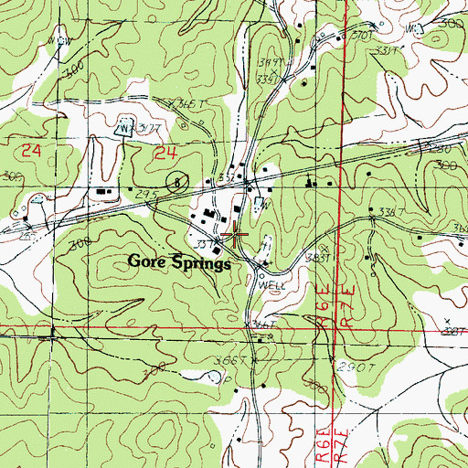 Topographic Map of Gore Springs, MS