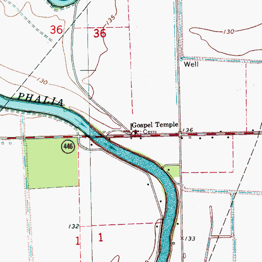 Topographic Map of Gospel Temple, MS