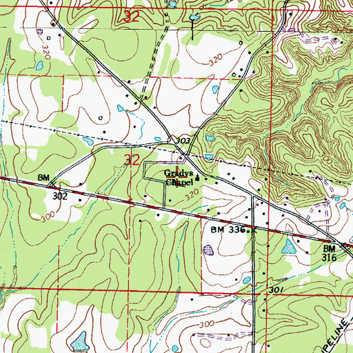 Topographic Map of Gradys Chapel United Methodist Church, MS
