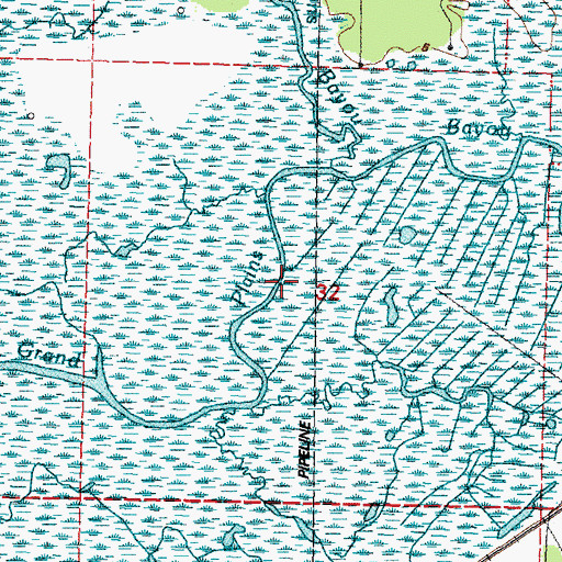 Topographic Map of Grand Plains Bayou, MS