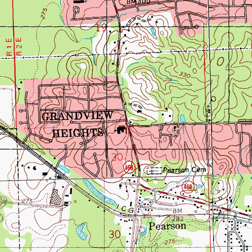 Topographic Map of Grand View Church, MS