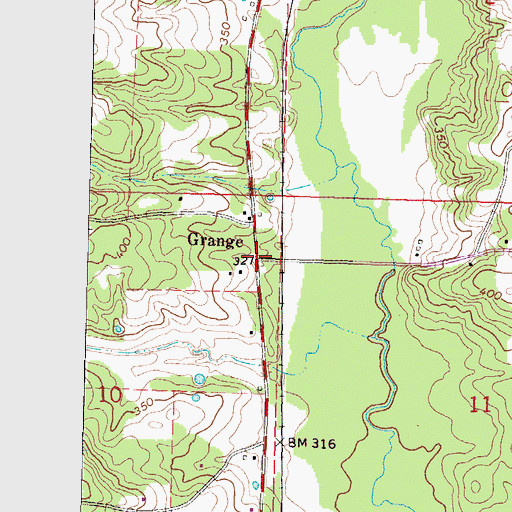 Topographic Map of Grange, MS