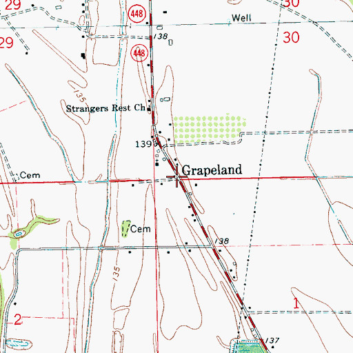 Topographic Map of Grapeland, MS