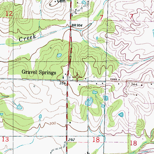 Topographic Map of Gravel Springs Cemetery, MS