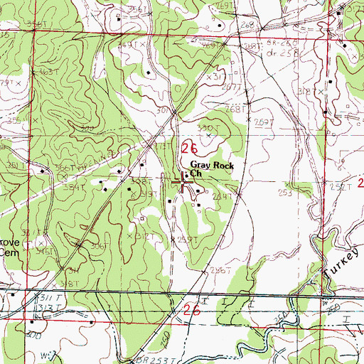 Topographic Map of Gray Rock Church, MS