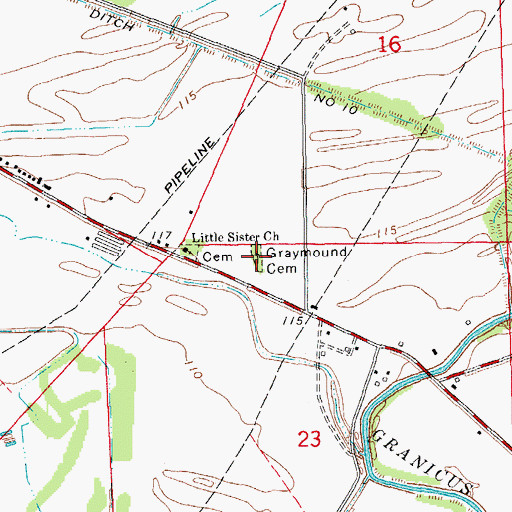 Topographic Map of Graymound Cemetery, MS