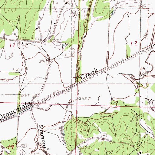 Topographic Map of Greasy Creek, MS