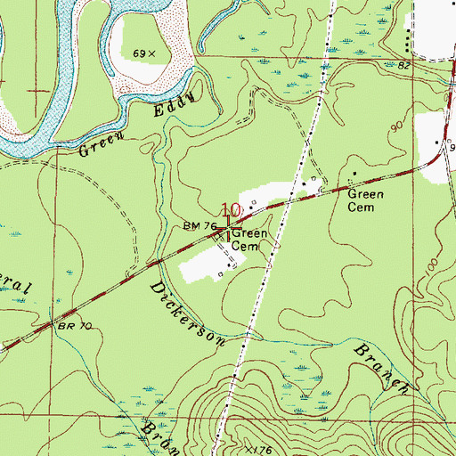 Topographic Map of Green Cemetery, MS