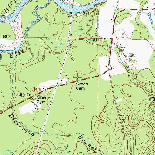 Topographic Map of Green Cemetery, MS