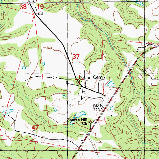 Topographic Map of Green Cemetery, MS