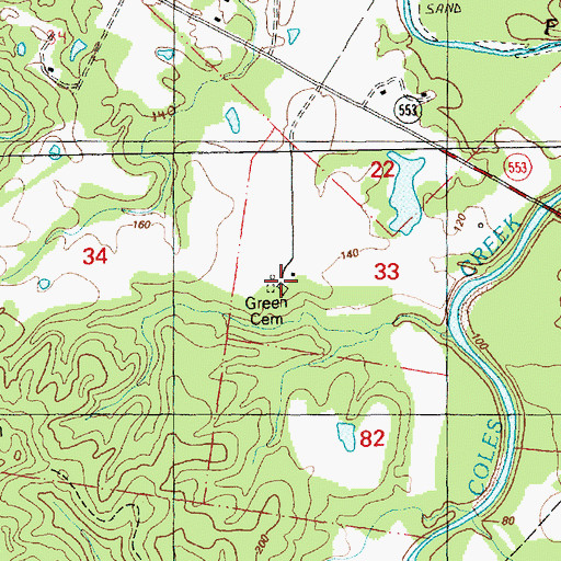 Topographic Map of Green Cemetery, MS