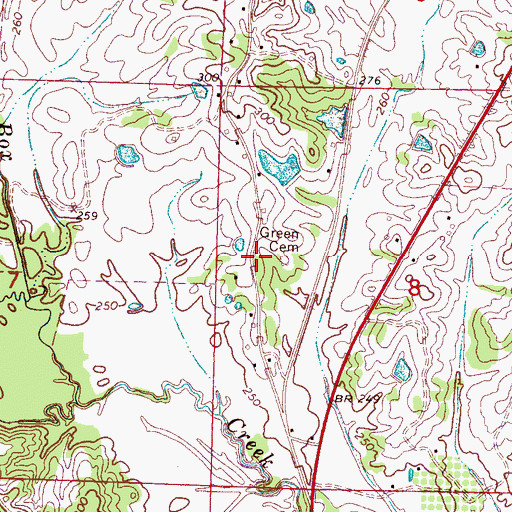 Topographic Map of Green Cemetery, MS