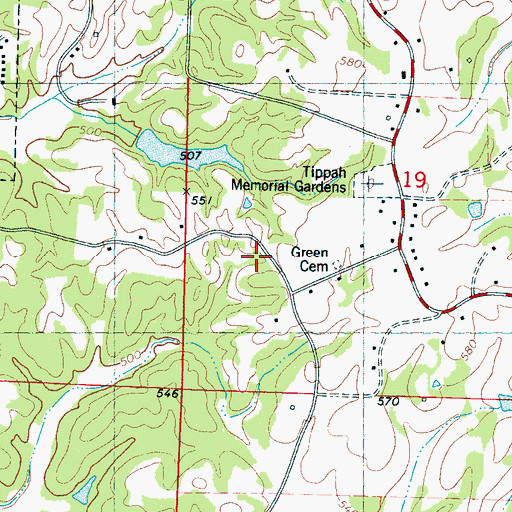 Topographic Map of Green Cemetery, MS