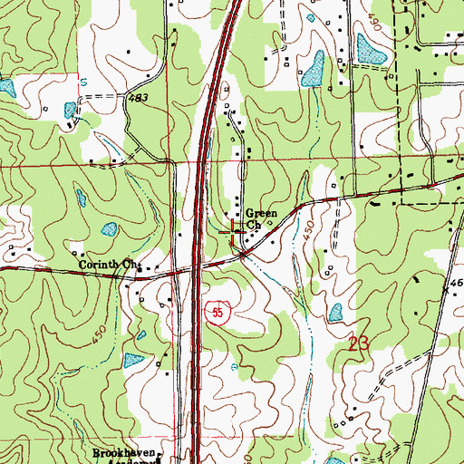Topographic Map of Green Church, MS