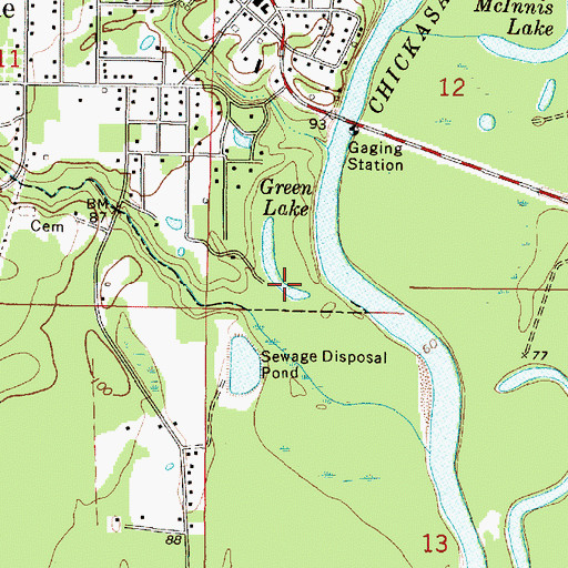 Topographic Map of Green Lake, MS