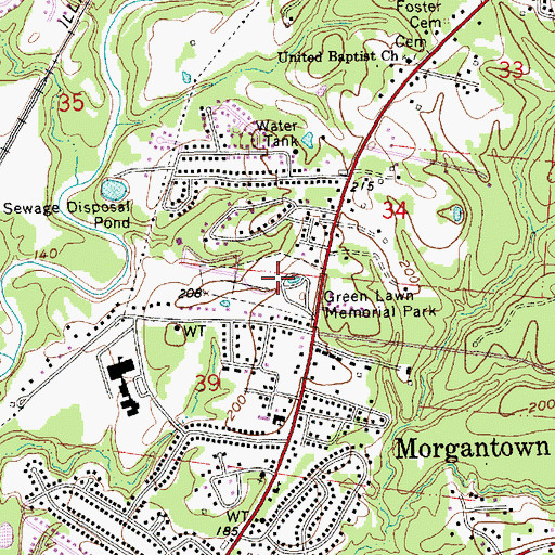 Topographic Map of Green Lawn Memorial Park, MS