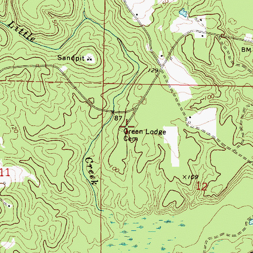 Topographic Map of Green Lodge Cemetery, MS