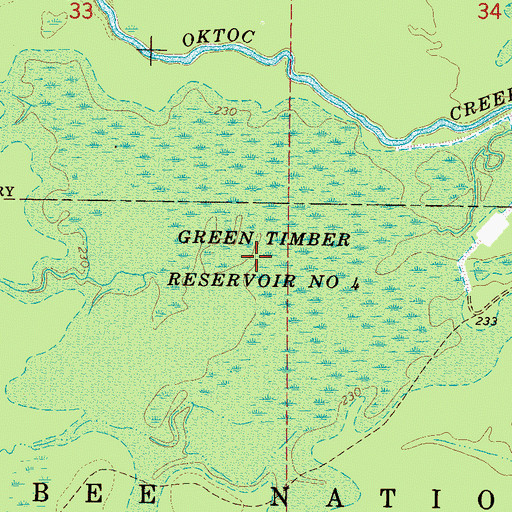 Topographic Map of Green Timber Reservoir Number Four, MS