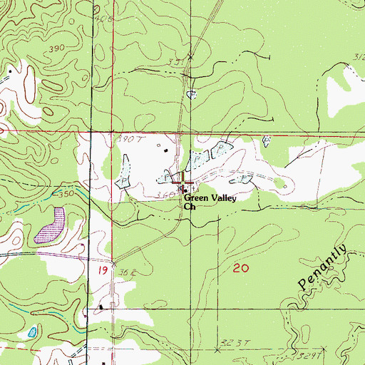 Topographic Map of Green Valley Church, MS