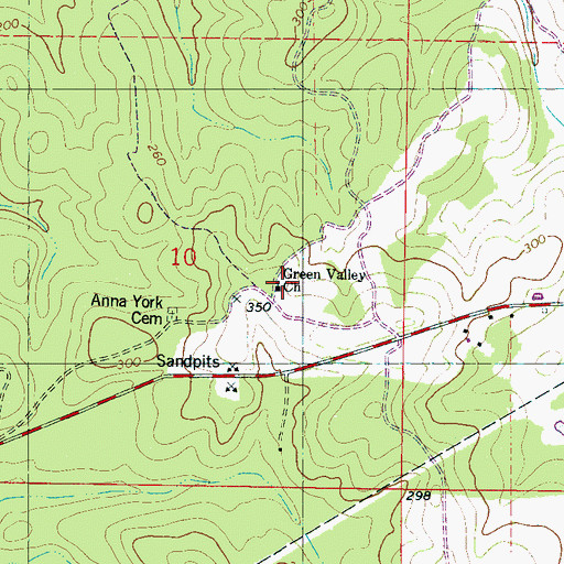 Topographic Map of Green Valley Church, MS