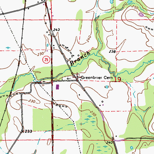 Topographic Map of Greenbrier Cemetery, MS