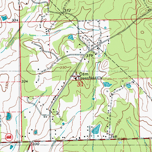 Topographic Map of Greenfield Church, MS