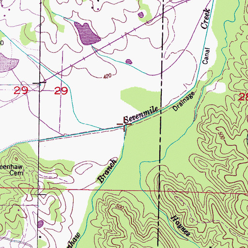 Topographic Map of Greenhaw Branch, MS
