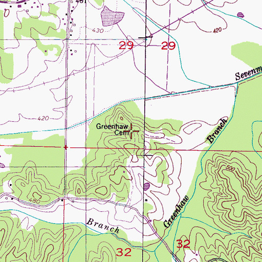 Topographic Map of Greenhaw Cemetery, MS