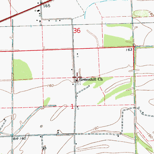 Topographic Map of Greenhill Church, MS