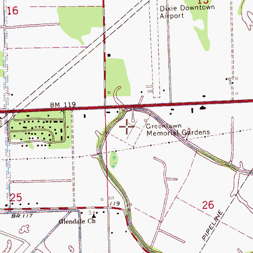 Topographic Map of Greenlawn Memorial Gardens, MS
