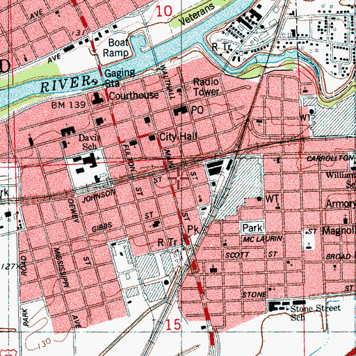 Topographic Map of Greenwood, MS