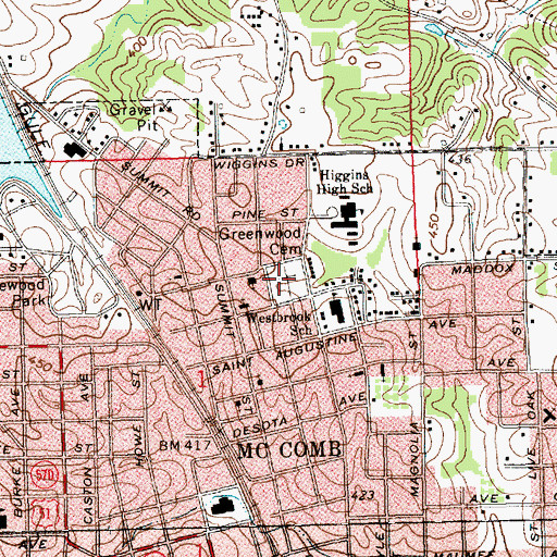Topographic Map of Greenwood Cemetery, MS