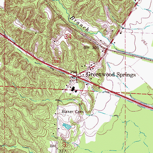 Topographic Map of Greenwood Springs, MS