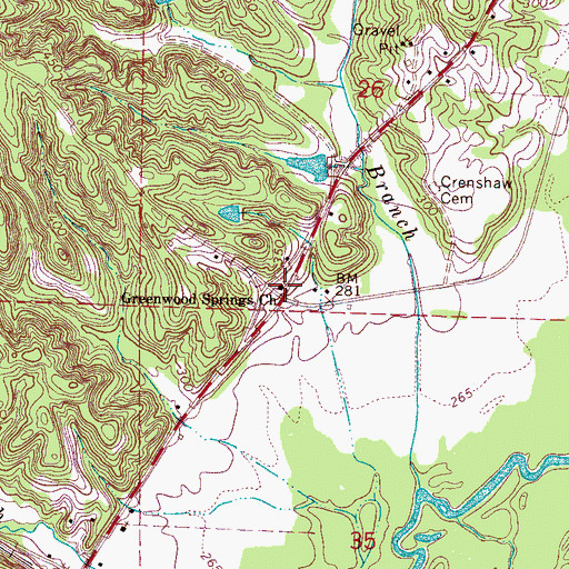 Topographic Map of Greenwood Springs United Methodist Church, MS
