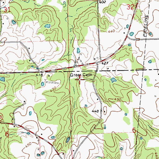 Topographic Map of Greer Cemetery, MS