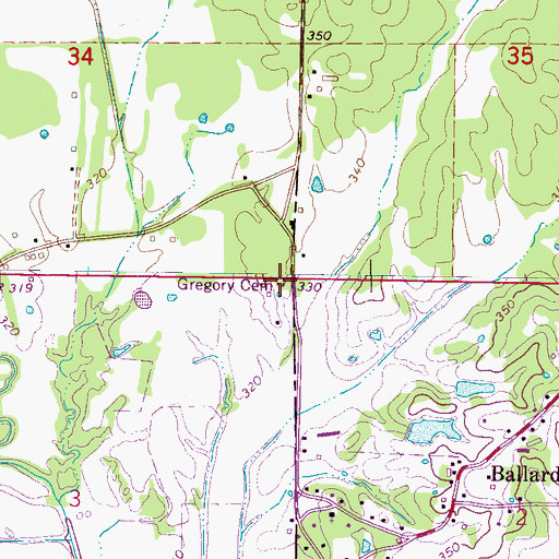 Topographic Map of Gregory Cemetery, MS
