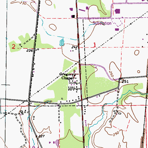 Topographic Map of Gregorys Chapel Baptist Church, MS