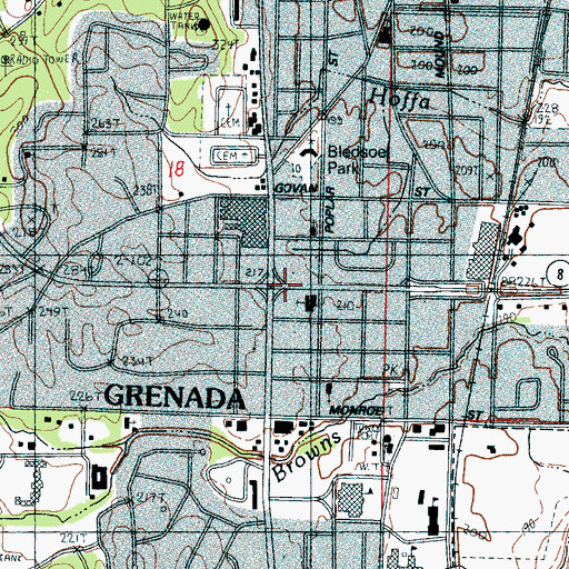 Topographic Map of Grenada, MS
